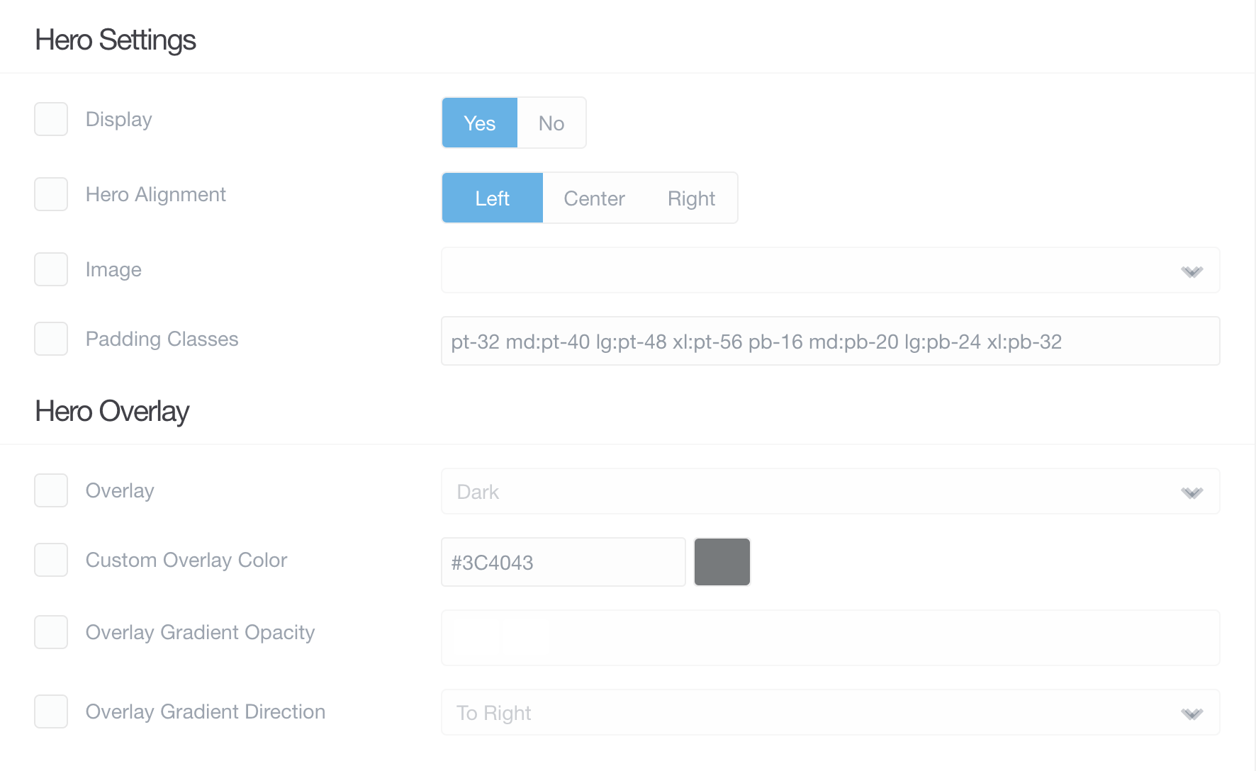 Hero Settings & Overlay